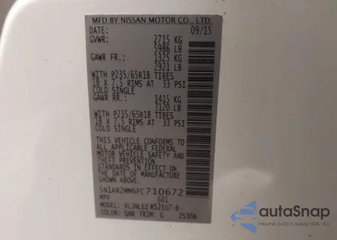 2015 Nissan Pathfinder Sv from USA, damaged, VIN 5N1AR2MM6FC710672